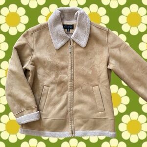 Shearling Sherpa Faux Suede Jacket Vintage Style Penny Lane 90s 70s